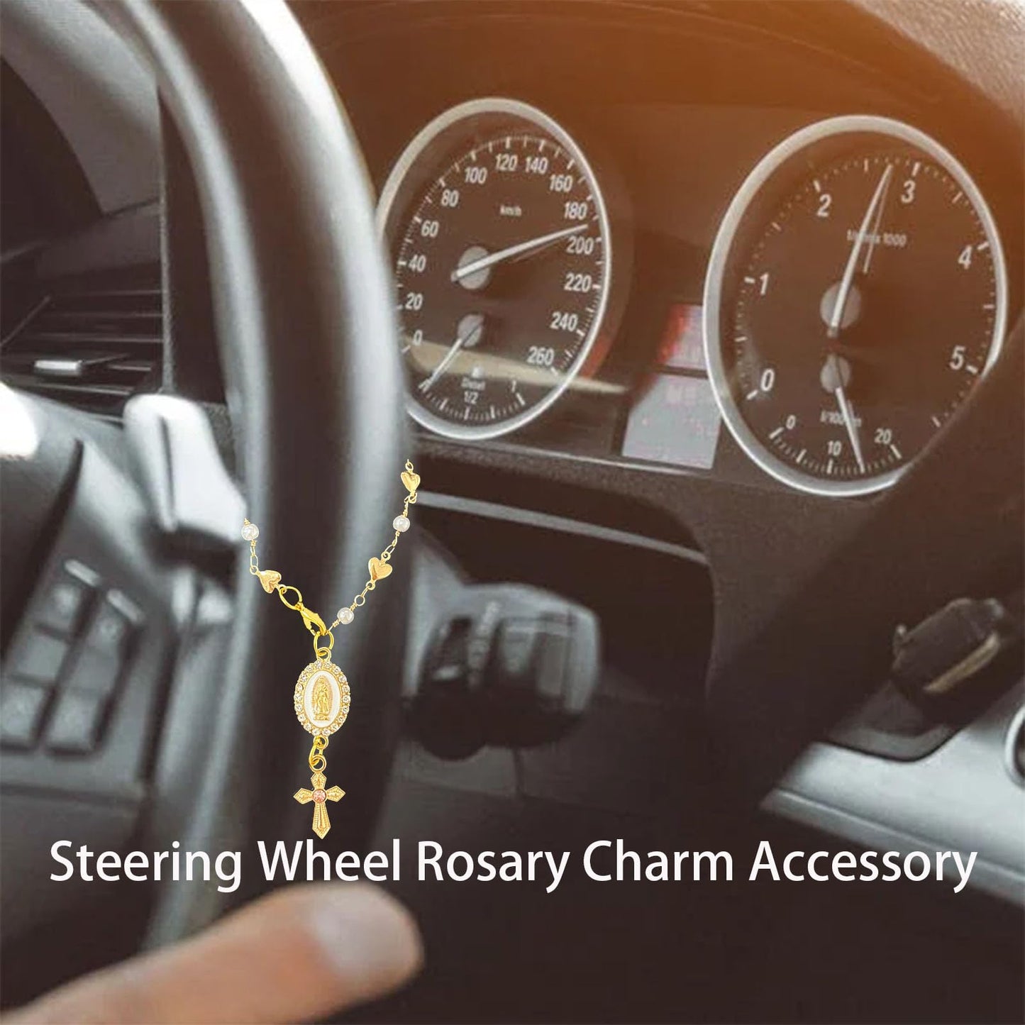 Steering Wheel Rosary Charm